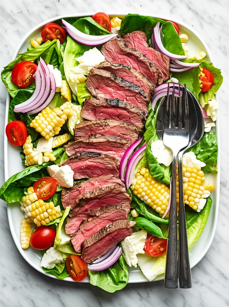 Balsamic Steak Gorgonzola Salad with Grilled Corn