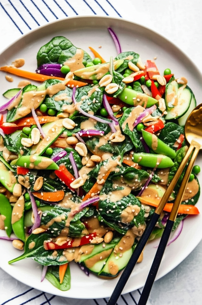 Crunchy Asian Salad with Veggies and Peanut Dressing